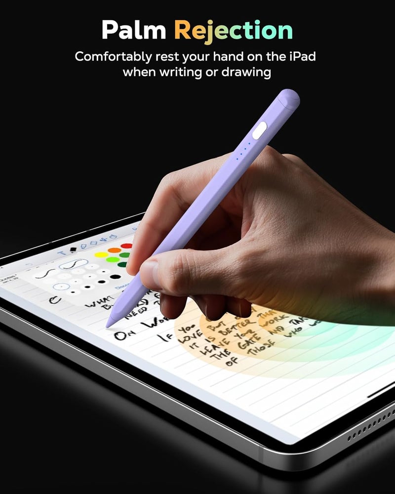 MoKo قلم رصاص لجهاز iPad (A16) الجيل 11 و10، قلم ستايلس لجهاز iPad Apple 2018-2025 11/10/9/8/7/6/A16، ميني 7/6/5، إير M3/M2 11"/13"/5/4/3، برو M4 13"/12.9"/11" حساسية الميل، شحن سريع USB-C، بنفسجي - Image 4